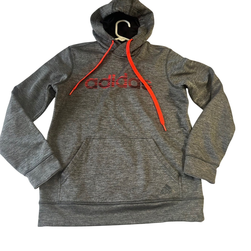 Adidas Climawarm Women Gray Heathered Hoodie Orange Logo Sweatshirt Small